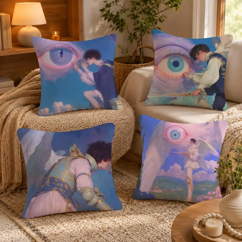 Angel Digital Art Cool Cushion Cover Anti-dustmite Pillowcase Invisible zipper silky short plush Sofa cushion cover