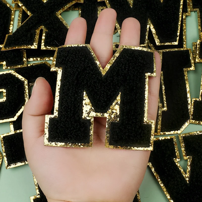 8cm high English letter black towel embroidered cloth sticker