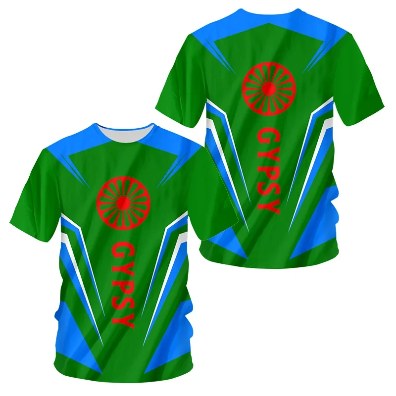 T-Shirt z grafiką z cygańską flagą w stylu Vintage Romani 3D z nadrukiem dla mężczyzn ubrania dla chłopca koszulka sportowa koszulka z krótkim