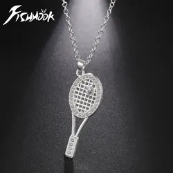 Fishhook Tennis Racket Necklace American Chain Sports Gift For Man Woman Kid Child Boy Alloy Crystal Zircon Pendant Jewelry