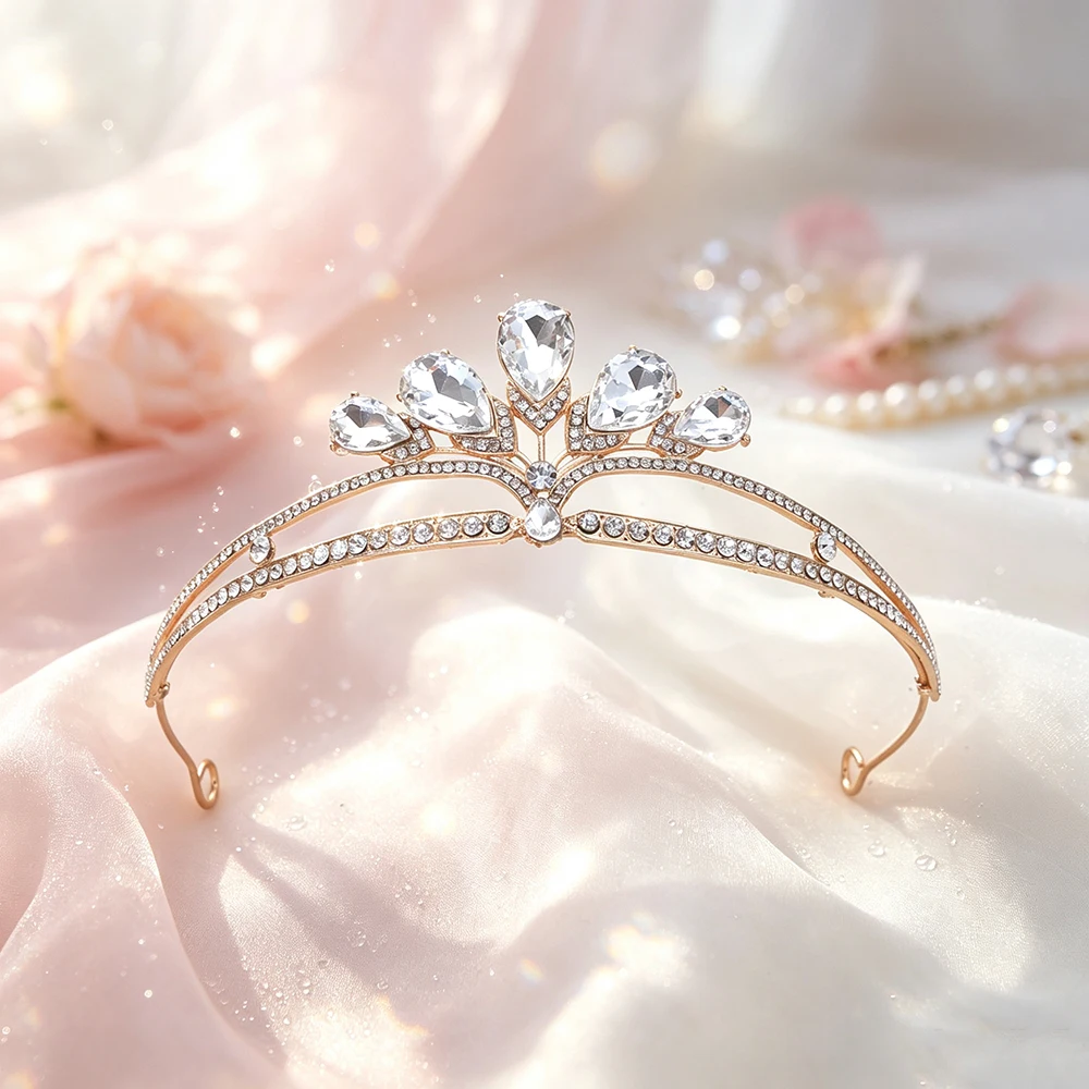 Baroque Y2K Colorful Waterdrop Crown Luxury Shining Crown Bridal Wedding Birthday Party Princess Dress Sweet Playful Headwear