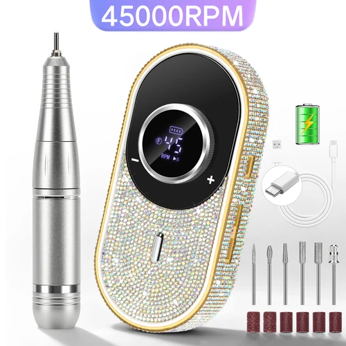 Taladro de uñas recargable de 45000RPM, máquina de manicura, taladro profesional para uñas con pantalla LCD, juego de Taladro Inalámbrico portátil, herramienta para uñas