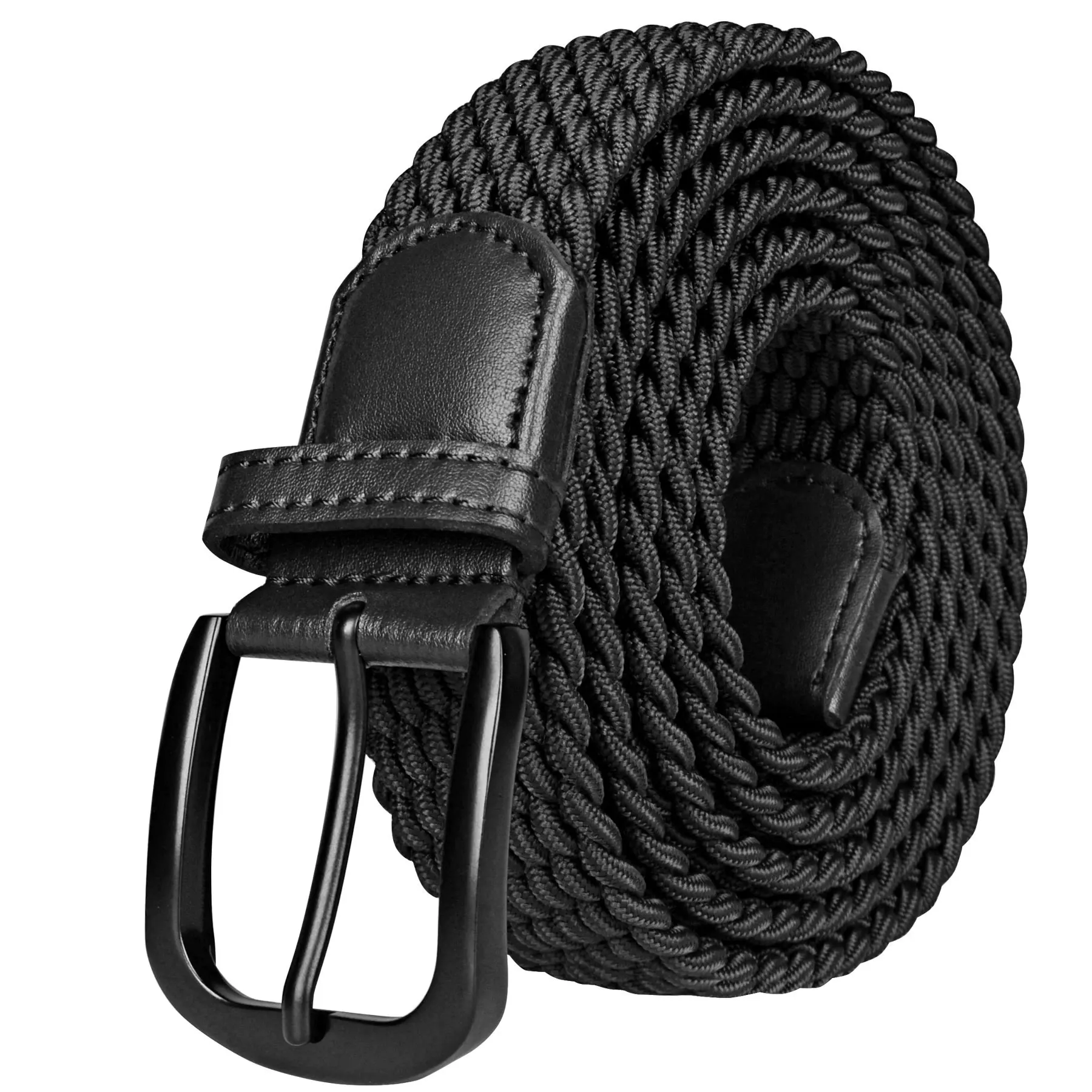 Drizzte Plus Size To 120-170cm Long Black Braided Elastic Stretch Belt Mens Casual for Big&Tall Man