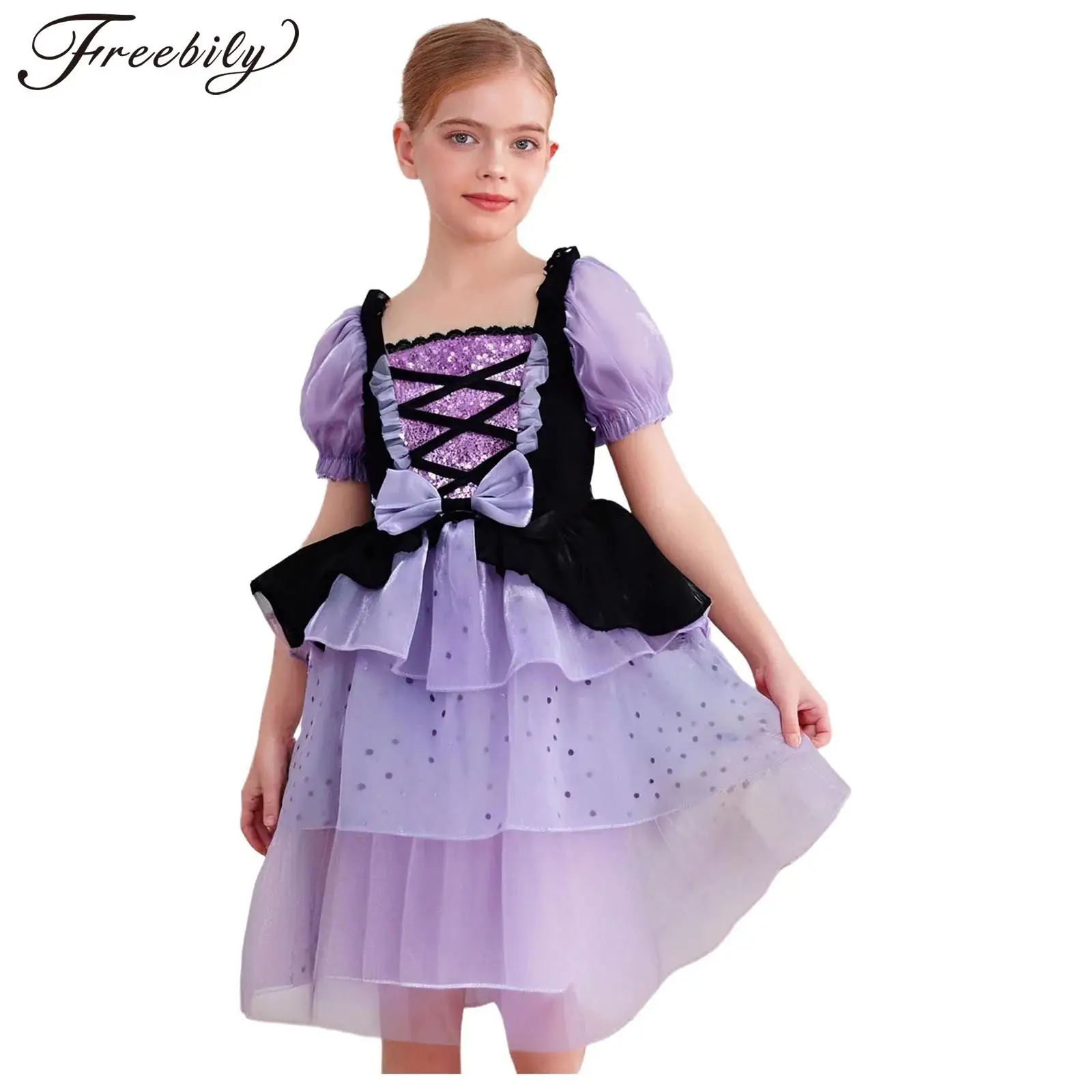 

Детское платье принцессы для девочек, нарядное платье для дня рождения, платье-пачка с рюшами и блестками, костюм на Хэллоуин