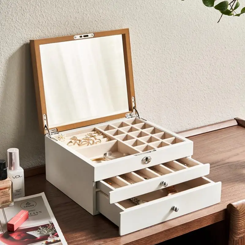 

Japanese jewelry box storage box high-end jewelry gifts earrings necklace wooden drawer type with lock solid wood jewelry box