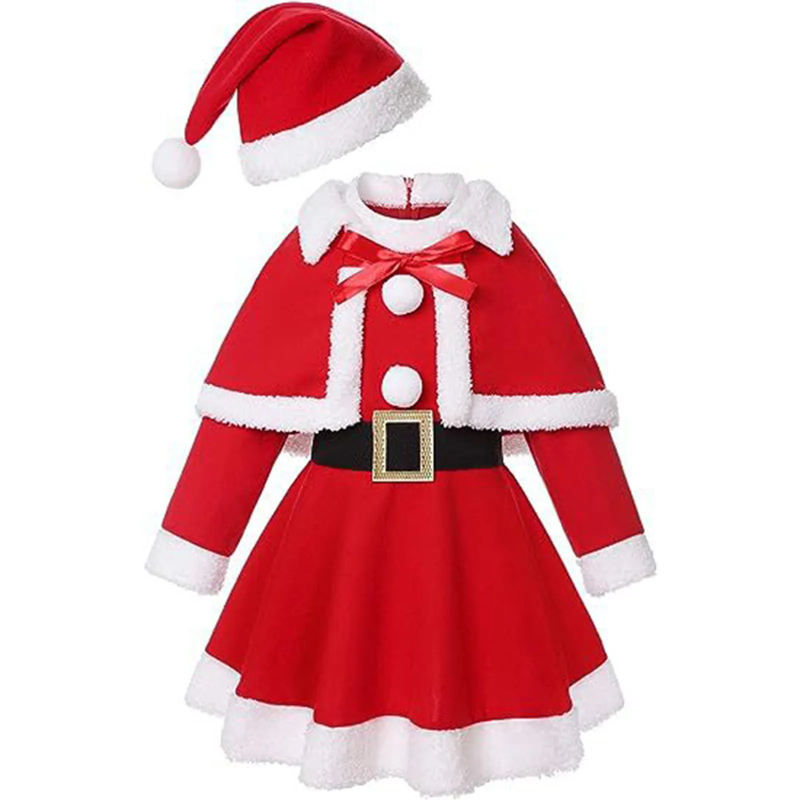 Kids Christmas Santa Claus Costume Suits Red Cosplay Carnival Party New Year Fancy Dress Fleece Clothes Set For Girls 2-8 Years