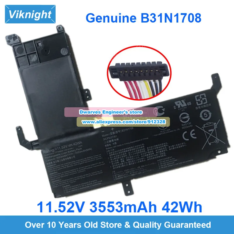 

Genuine B31N1708 Battery 11.52V 3553mAh 42Wh for Asus VivoBook Flip 15 TP510UF TP510UQ TP510UA Series Rechargeable Battery