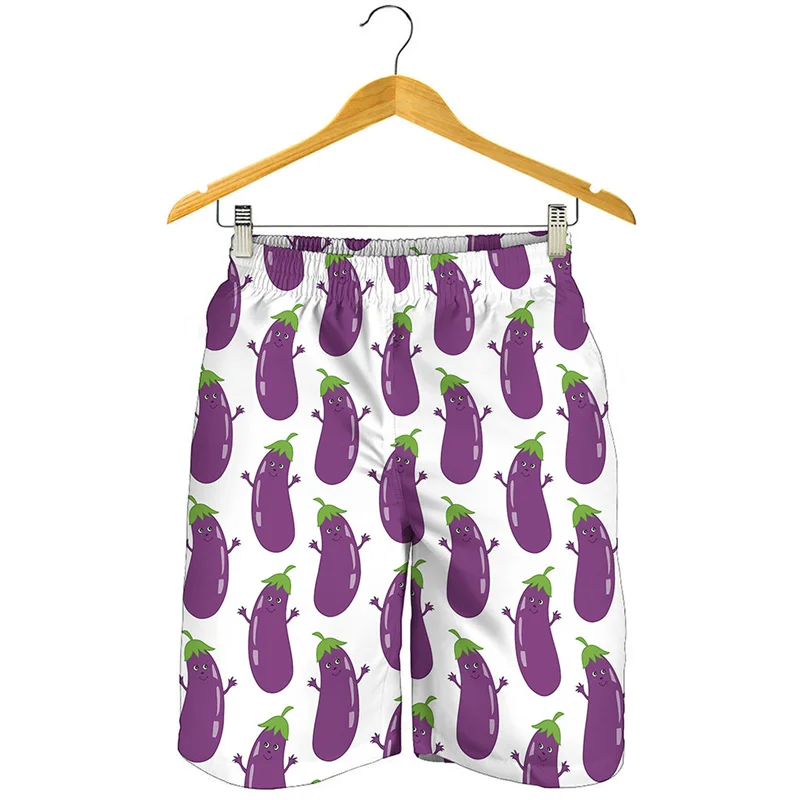 Vegetable Big Eggplant Pattern Beach Shorts For Men 3D Printed Short Pants Summer Street Personality Short Pants Swimming Trunks