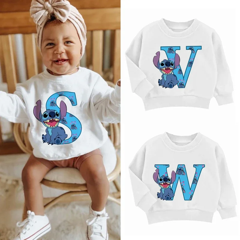 Stitch Children\'s Sweatshirts Kids Letter Name Combination Clothes Kawaii Cartoons Pullover Girl Boy Fashion Harajuku Sportswear