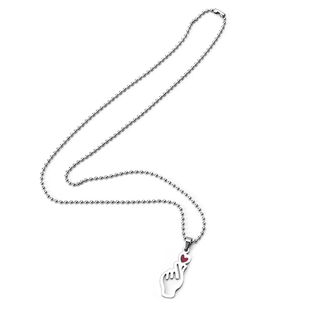 2023 New Stainless Steel Hollow Heart Hand Pendant Necklace BT21 Love Korean Style Man Women Jewelry Gift image 5
