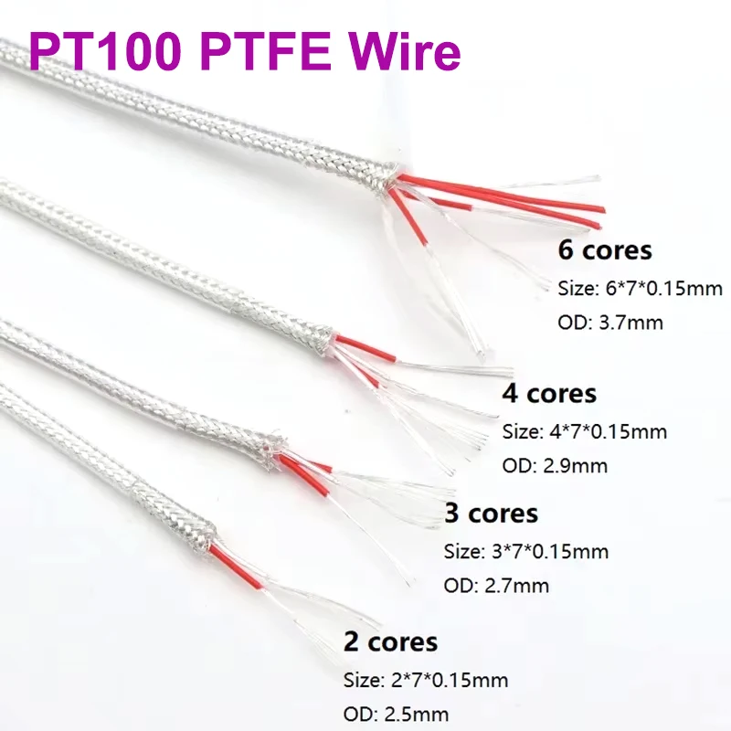 PT100 Compensation Wire 2 3 4 6 Cores PTFE Insulated Silver Plated Copper Shield Signal Line Thermal Resistance Sensor Cable