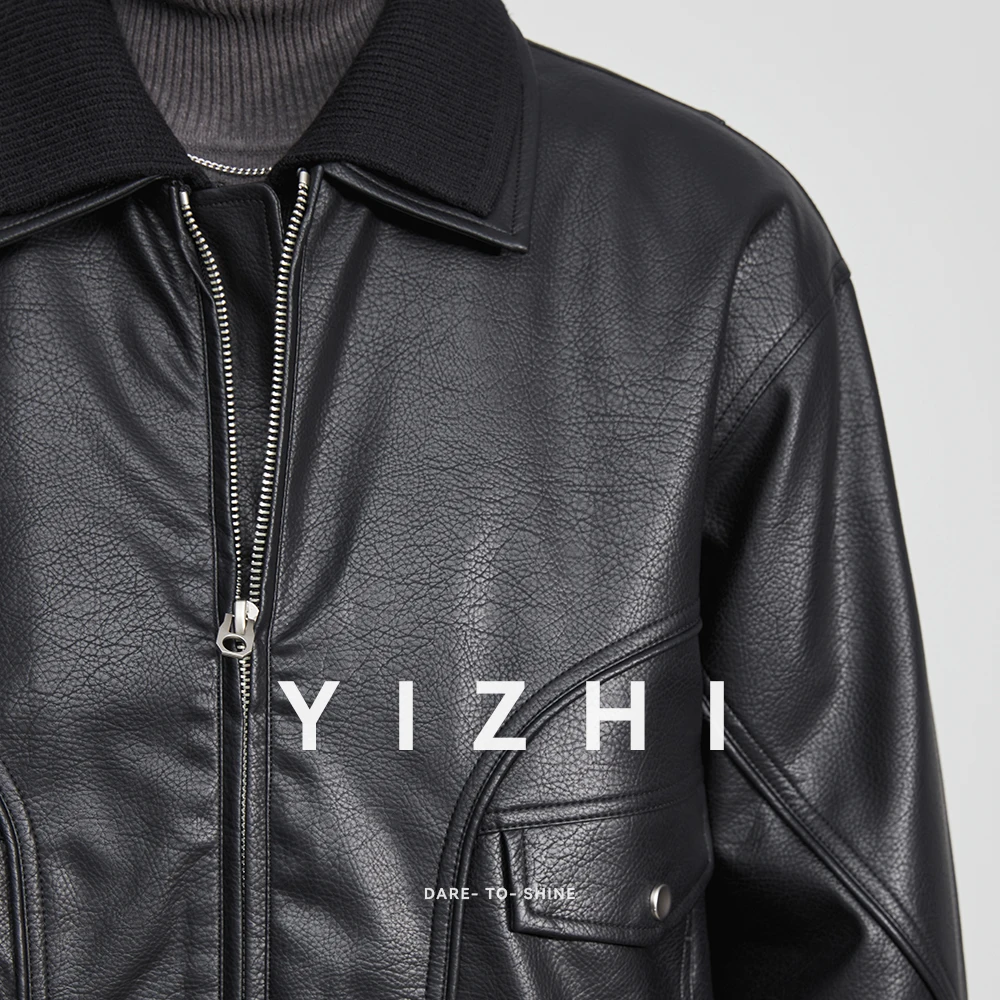 Fashion Men's Lapel Down Leather Jacket 2025 Autumn and Winter New Loose Casual Motorcycle Style Trendy Handsome Jacket