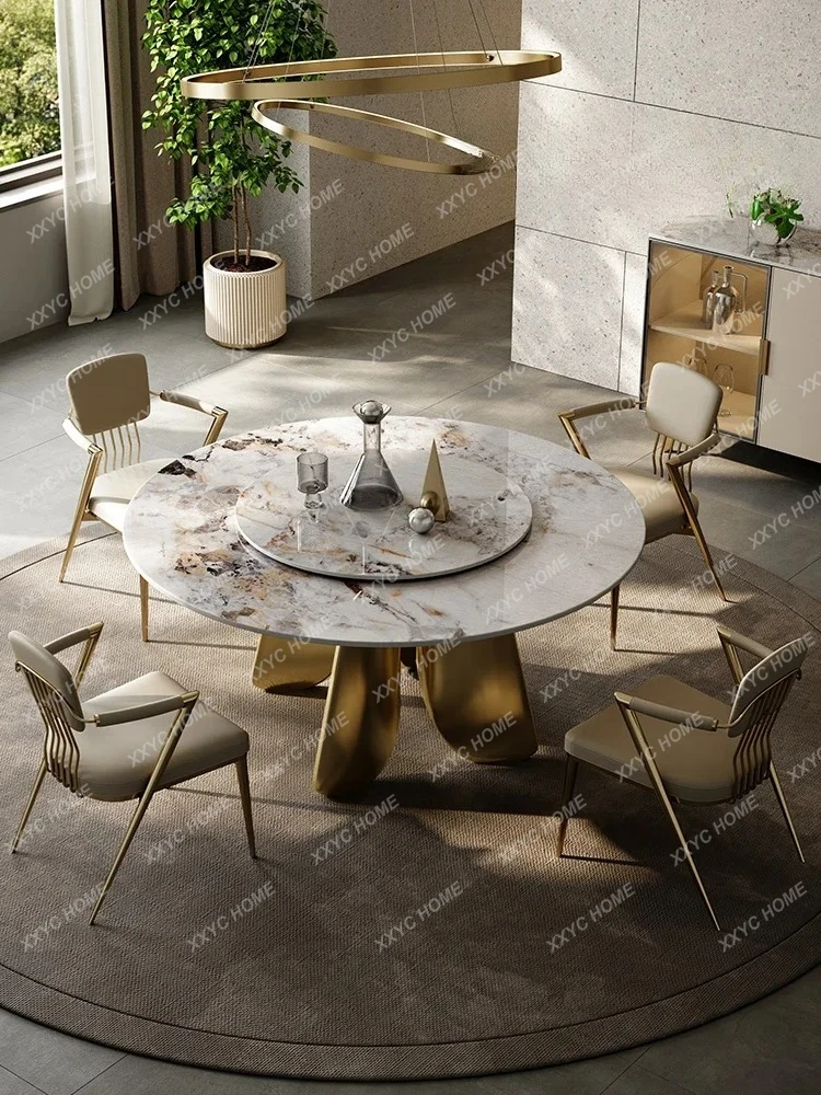 

AAN итальянский легкий роскошный набор обеденных столов и стульев из каменной плиты, современный простой высококачественный круглый проигрыватель, обеденный стол для дома