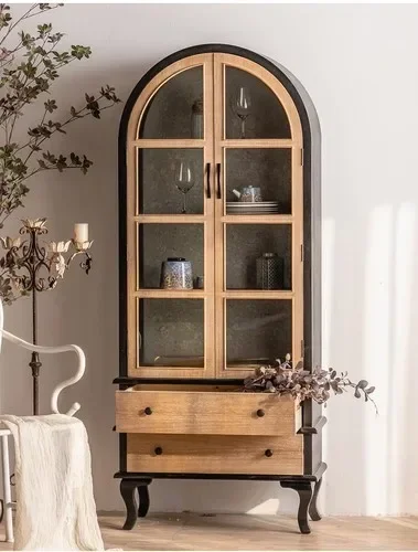 R1 nordique rétro porte en verre buffet armoire à thé salon américain intégré mur armoire à vin bibl