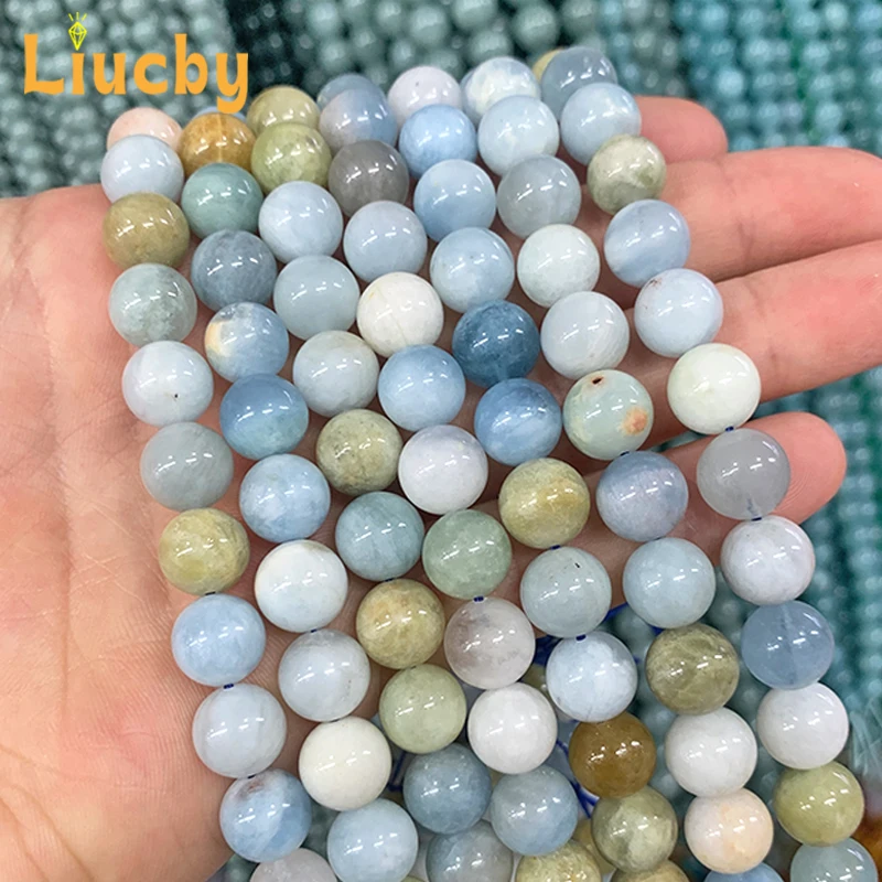 Real Natural stone Pure Natural Sea Blue Treasure jade Smooth Beads For Jewelry Making DIY Fashion Necklace 15\