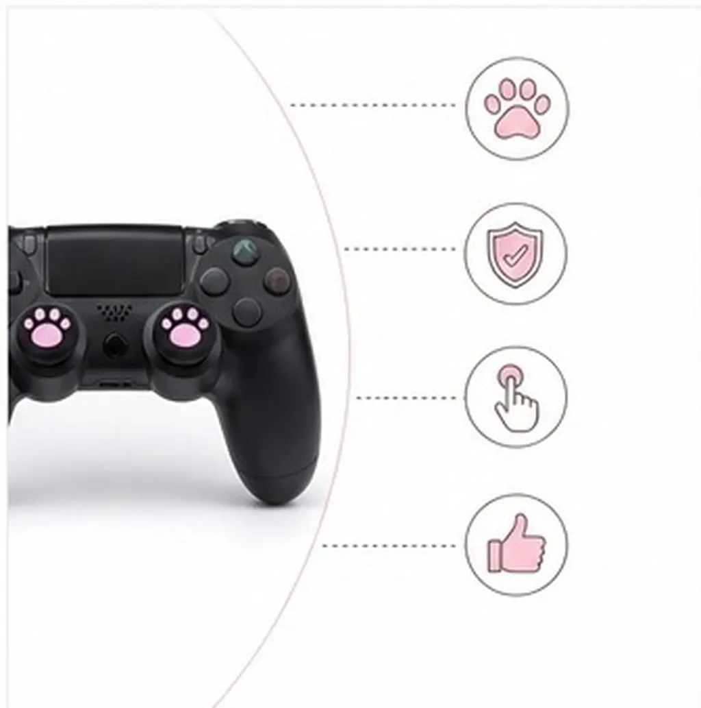 4Pcs Premium Silicone Cat Pattern Thumbstick Caps for Gaming Controllers Joystick Cover Protect