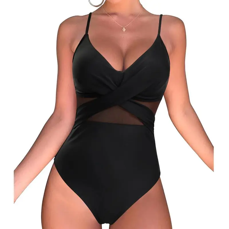 2025 Black Net Large Size Swimwear Female Plus Size One-Piece Swimsuit Push Up For Beach Pool Bather Swimming Body Bathing Suits