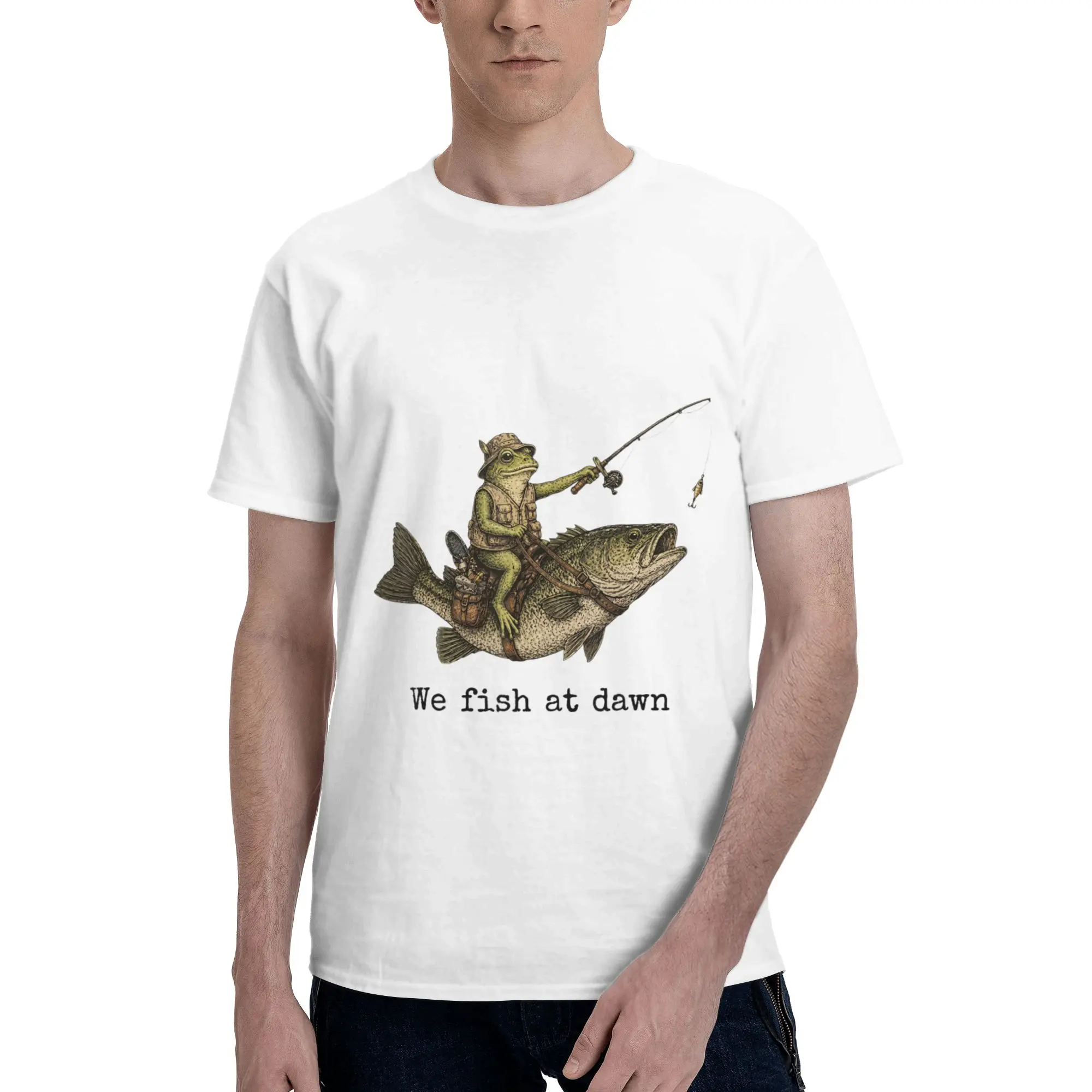 Frog Fishing Bass Fisherman Dawn Men T-Shirt Clothes  Humorous Tee Shirt Short Sleeve fugees Cotton