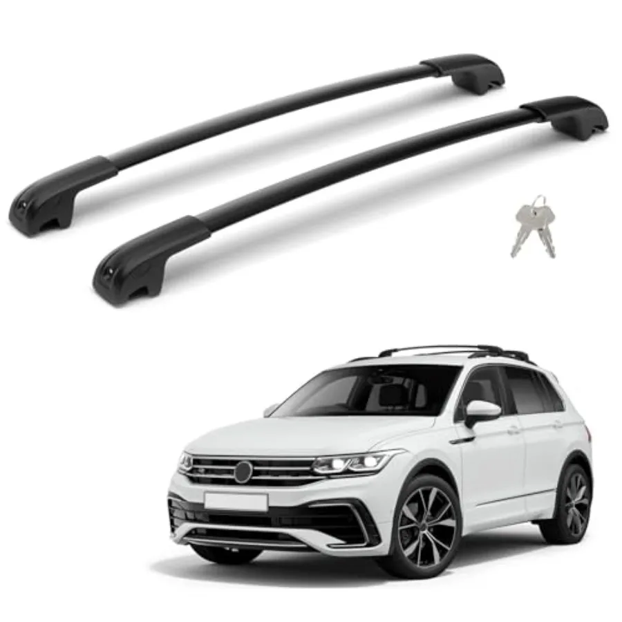 

300LBS Lockable Roof Rack Cross Bars for 2018-2026 Tiguan Taos 20222026 Heavy Duty Aluminum Crossbar in Black for Cargo Luggage