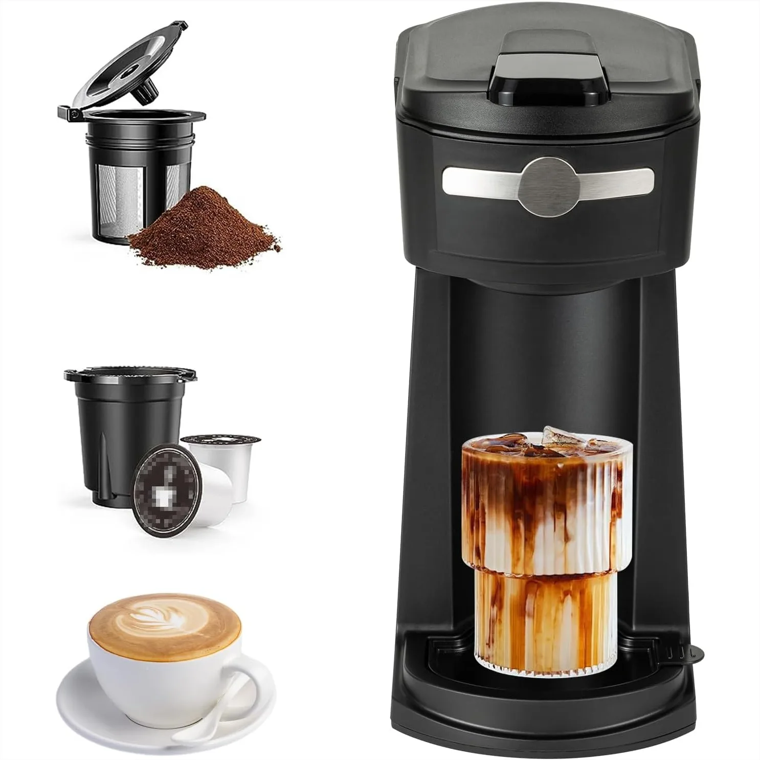 

Single Serve Coffee Maker for K Cup & Ground Coffee, Fast Brew, 6-14 Oz, Hot & Iced, Auto Shut Off, Reusable Filter, Mini for