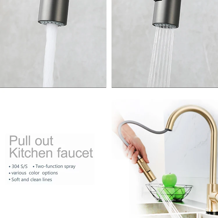 Rubinetto da cucina spray estraibile in acciaio inossidabile senza piombo economico Miscelatore per lavello Rubinetto da cucina moderno