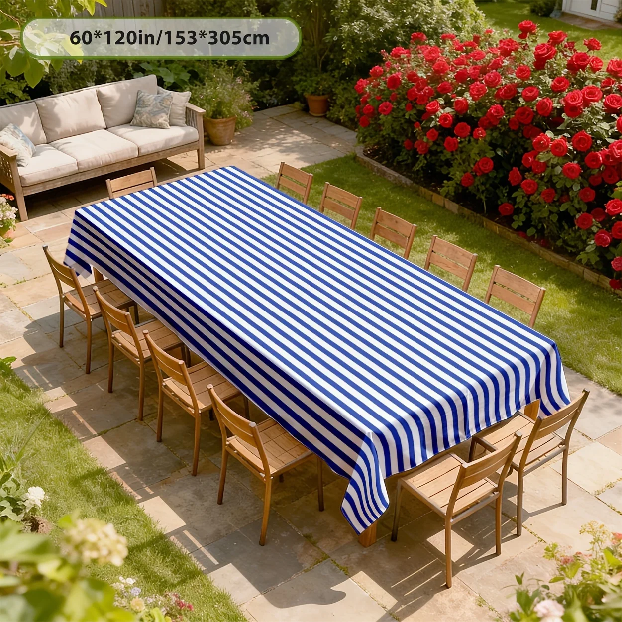 One blue and white striped tablecloth | Durable and long-lasting, yzb
