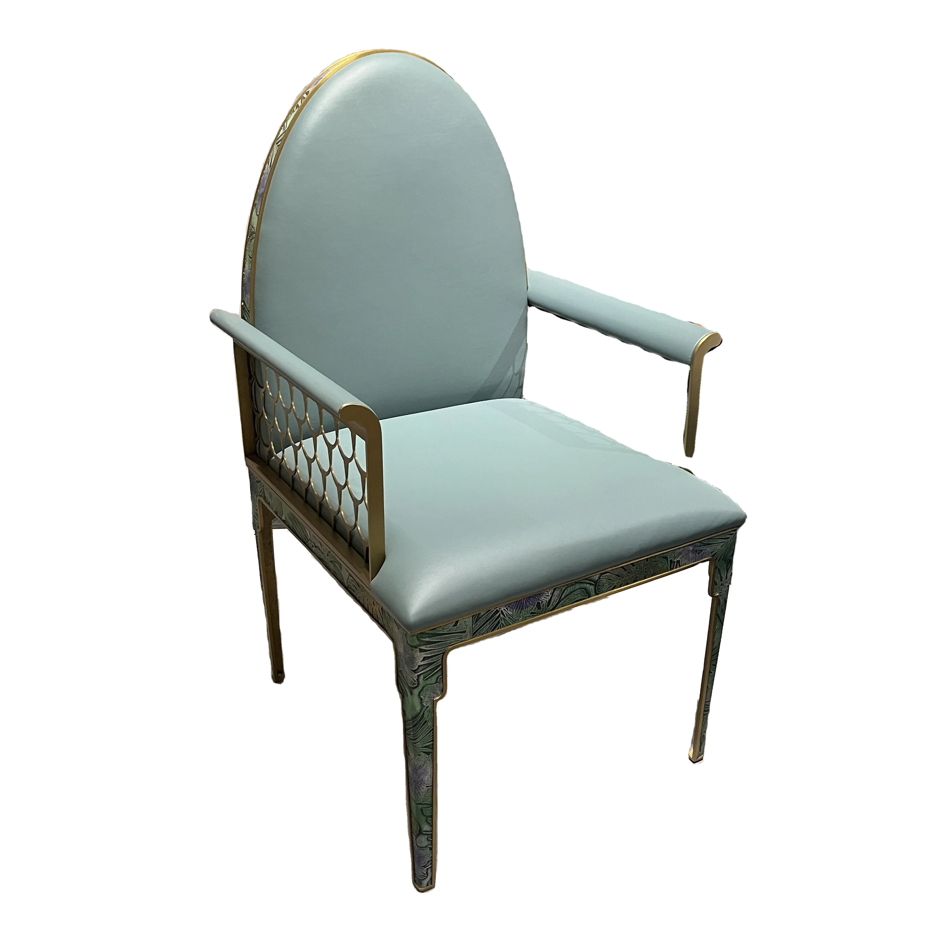 #Italian Light Luxury Sofa Chair Villa Model Room Home Fashion Stainless Steel Dining Chair New Cloth Dining Chair