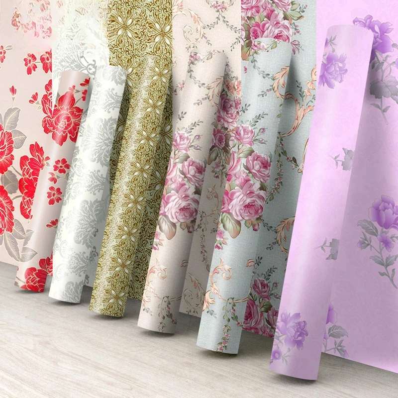 

45cm*10m/1 Roll European Style Retro Decorate Background Wall Hibiscus Murals Wallpaper Living Room Creative Home Wall Stickers