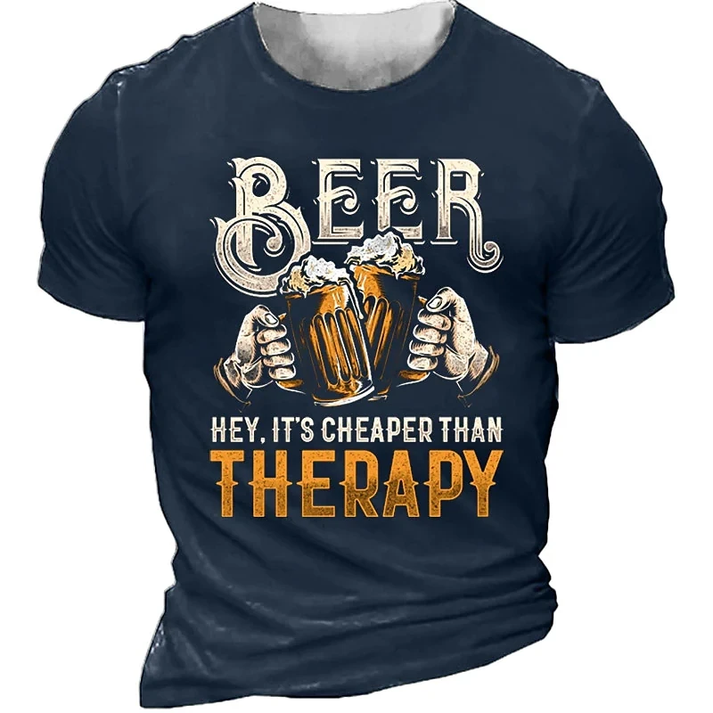 Summer Fashion Men Retro Beer graphic t shirts Europe and America Trend Personality Vintage Printed Round Neck Short Sleeve Tees