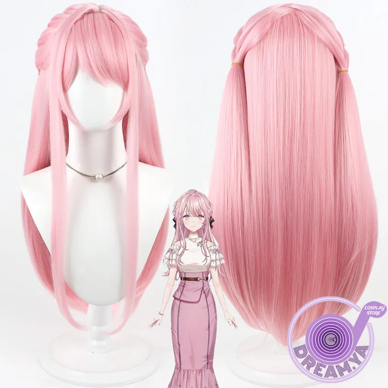Mikogami Kotone Cosplay Wig Vtuber Pink Long 70cm Heat Resistant Synthetic Hair Halloween Party Role Play Carnival + Wig Cap