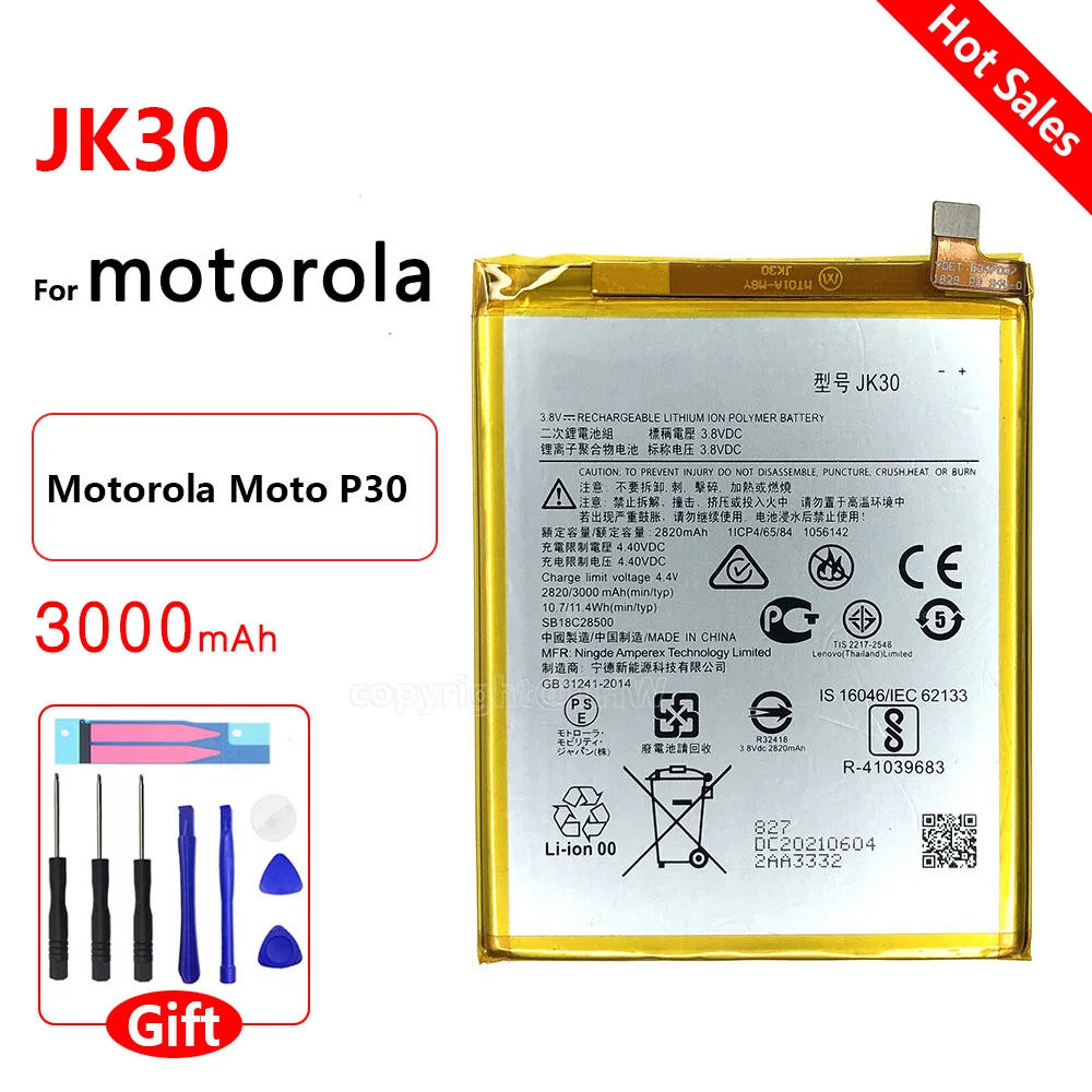 

Original High Quality 3000mAh JK30 battery For Motorola Moto P30 XT1943-1 Replacement Cell Phone Batteria+Tracking code