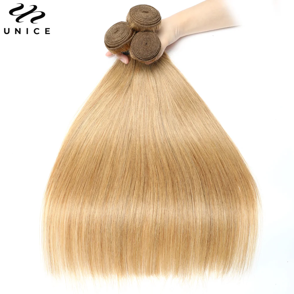 UNice #27 Honey Blonde Human Hair Bundles 1Pcs Deal Bone Straight Hair Bundles 100Grams Per Bundle Sew In Extension Quick Weaves