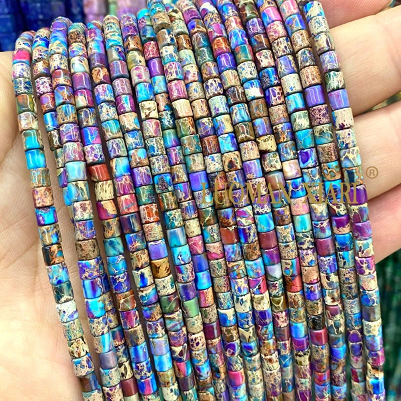 4x4MM Cylinder Natural Stone Blue Purple Sea Sediment Jasper Tube Loose Spacer Beads for Jewelry Making DIY Bracelet Accessories