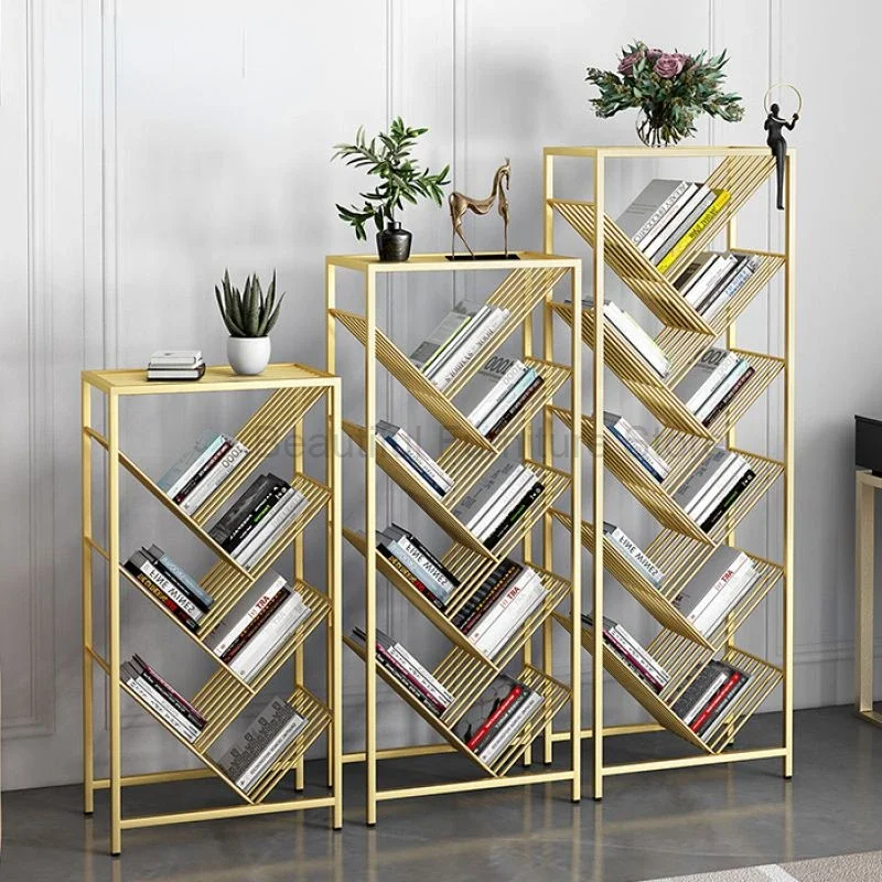 

Gold Creative Bookcase Simple Metal Study Storage Furniture Kids Student Adult Multi-layer Bookshelf Iron Art Tree Shaped Rack