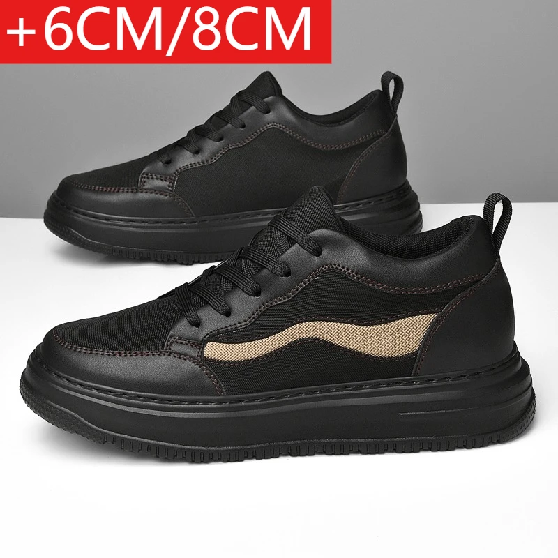 

Mesh+Leather Height Increasing Elevator Shoes Men Woman Comfort Breathable Height Increase 6CM Man Sneakers Lift Casual Shoes