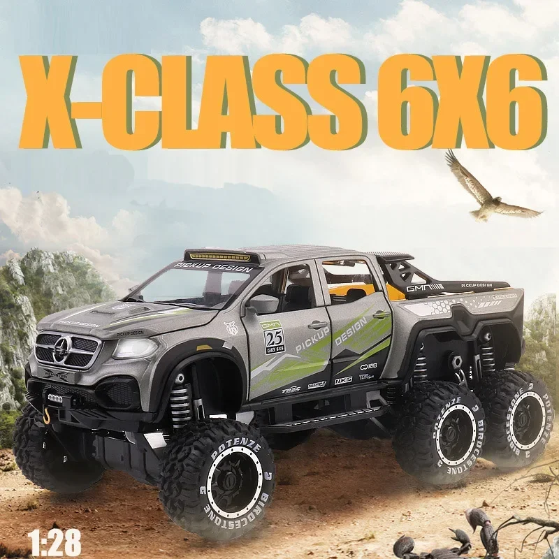 

1:28 Mercedes-Benz X-Class 6X6 пикап модель автомобиля из сплава литая игрушка вездеходы автомобиль Acousto-Optical с открытой дверью для детей