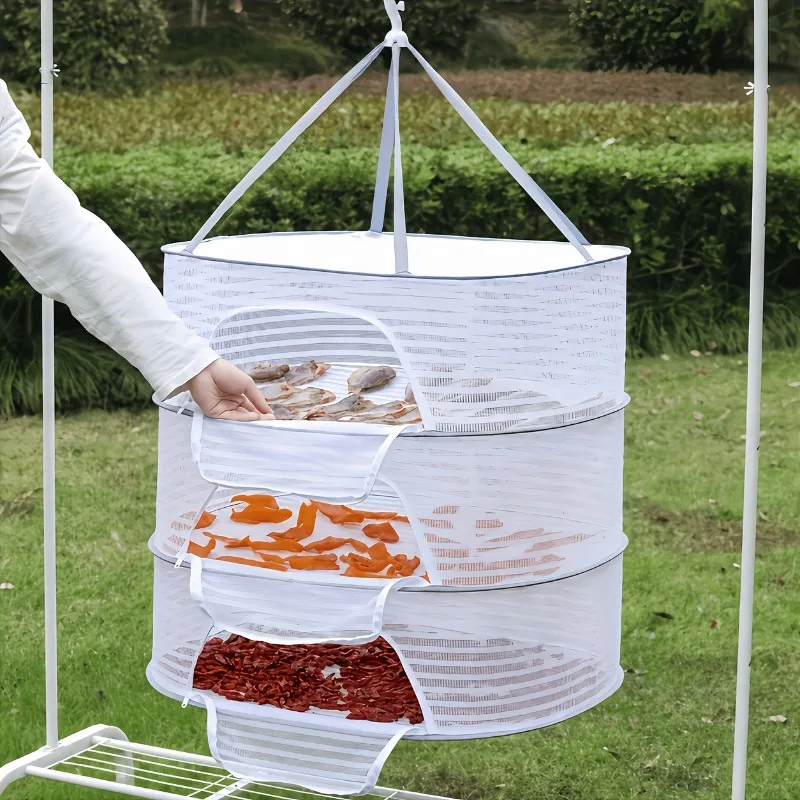 Versatile Foldable Drying Rack with Zipper 3 Layer Mesh Dryer for Herbs Fruits Vegetables  Fish Durable Fabric with Carry Handle