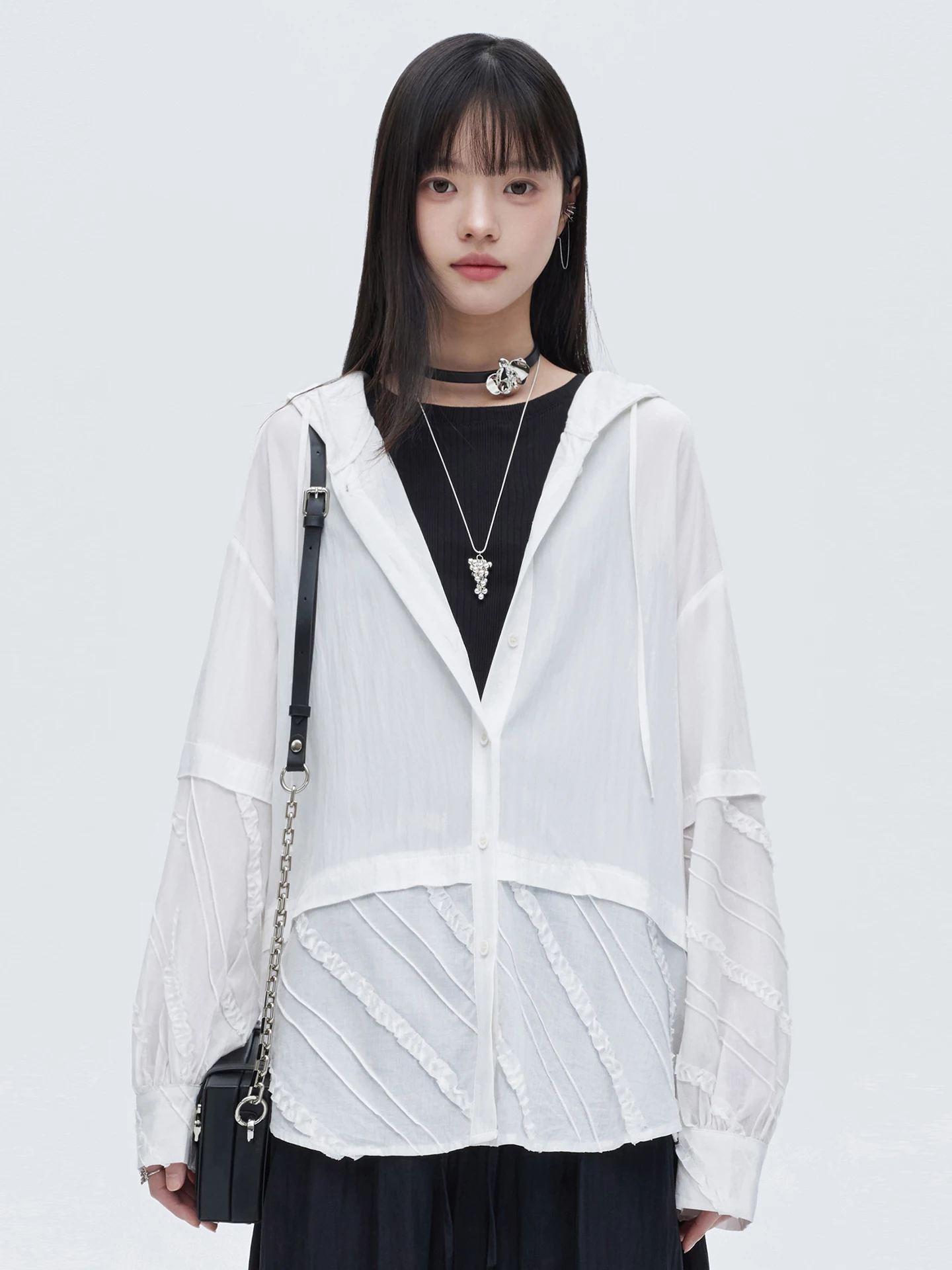 

Queen Texture Sensing Cotton Blend Hooded Dstring Thin Sun Protection Clothing Patchwork Lace Cover up Outerwear Women's S...