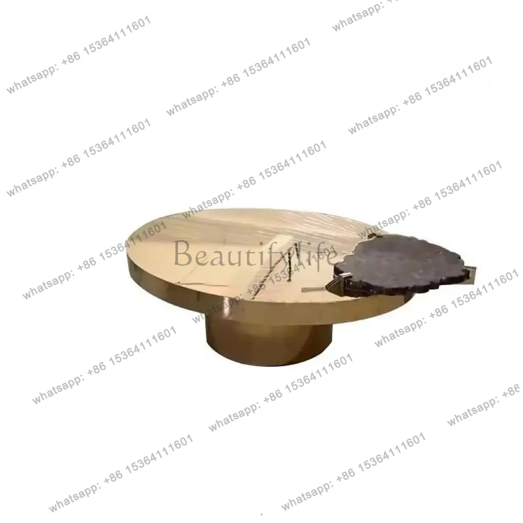 

Italian light luxury stainless steel coffee table high-end tea table modern home villa living room creative coffee table