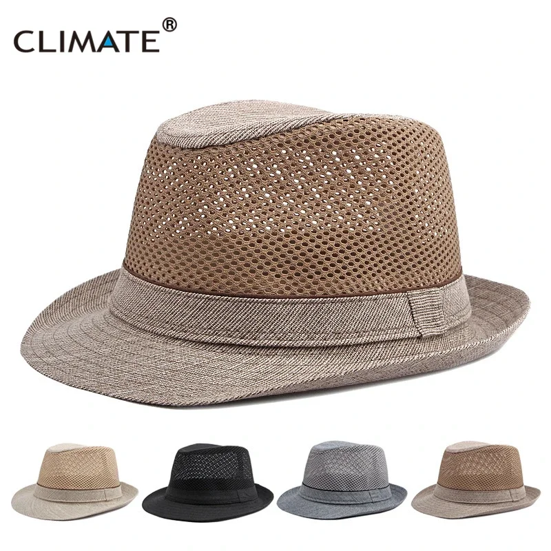 CLIMATE Summer Straw Hat Fedora Cool Men Vintage StrawPanama Hat Paper Retro Hats for Man Solid Fedoras Cap Fedora Men Hat Cap