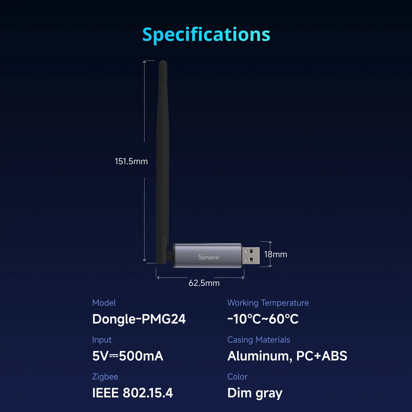 SONOFF Dongle Plus MG24 Zigbee Filettatura USB Dongle EFR32MG24 Nuovo chip potente Max 4.5dBi Antenna ad alto guadagno in alluminio Zigbee2MQTT