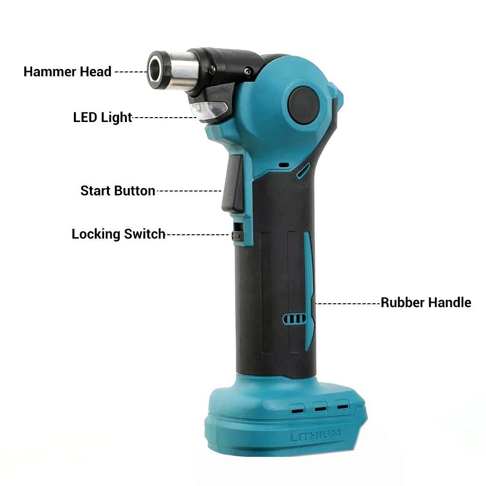 Cordless Electric Hammer Copper Motor 4200ipm 0/45/90 Degree Adjustable Head Hammer Drill Rechargeable for Makita 18V Battery