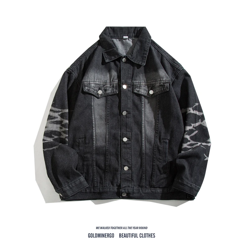 

Spring Autumn adient Denim Jaet Men's Trendy Streetwear Harajuku Sle Workwear Jaet Haome High-End Feeling Top Clothes