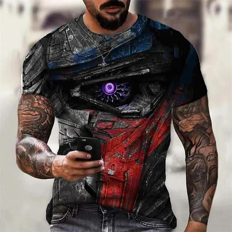 Camiseta con patrón de motocicleta clásica Vintage para hombre, 3d Camiseta con estampado, cuello redondo, manga corta, tendencia de personalidad