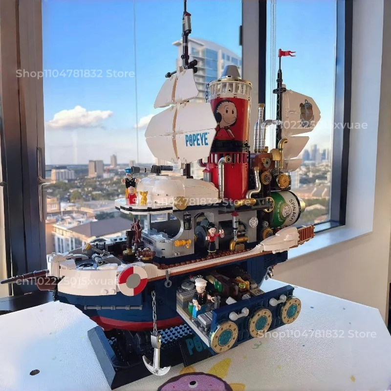 

Новый Popeye Treasure Hunt Корабль Строительные блоки Коллекция персонажей из мультфильмов Сборка Модель Игрушечные украшения Соберите подарки