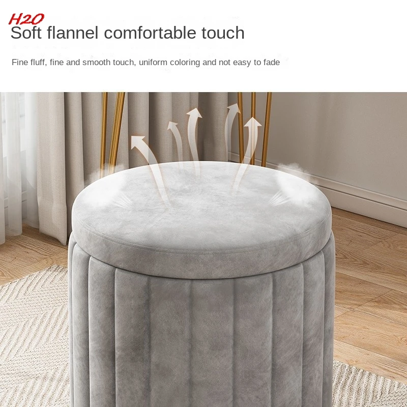 H2O Makeup Stool Light Luxury Round Stool Chair Bedroom Netflix Storage Bench Sofa Stool Dresser Stool Makeup Chair Hot New