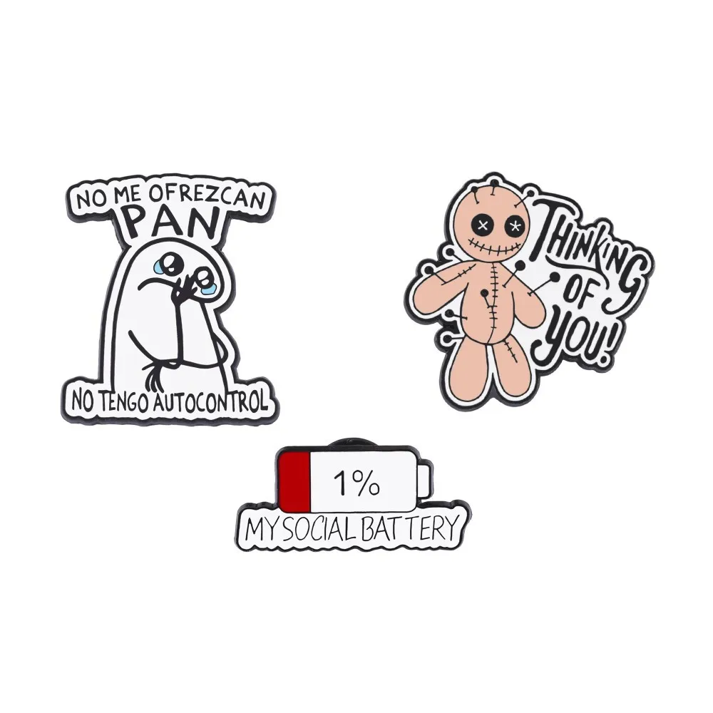 

1 Set Creative Personalized Funny English Quotes Small Character Designs Metal Badges Low Battery Alloy Brooches Accessories