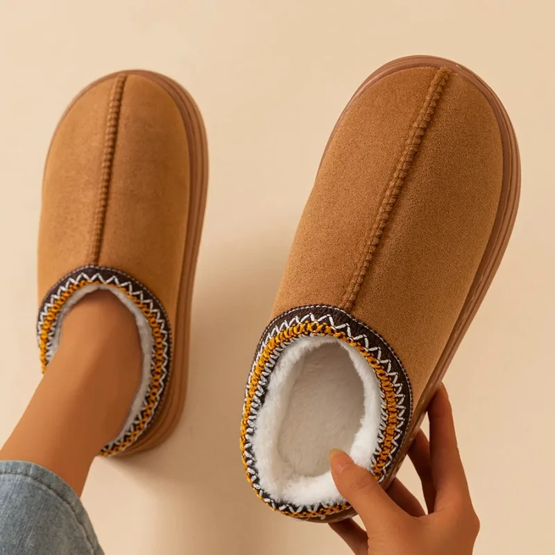 

Зимние женские тапочки, модные ботинки из нечеткого меха, противоскользящая мягкая подошва, уличные домашние теплые удобные мужские плюшевые домашние туфли для пары