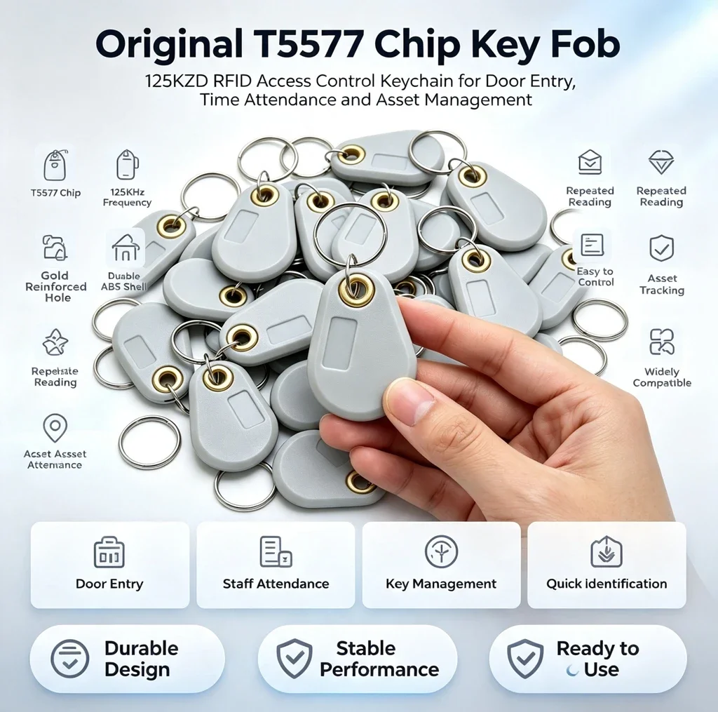 5/20PCS EM4305 T5577 125khz Copy Rewritable Writable Rewrite keyfobs RFID Tag Key Ring Card Proximity Token Badge Duplicate