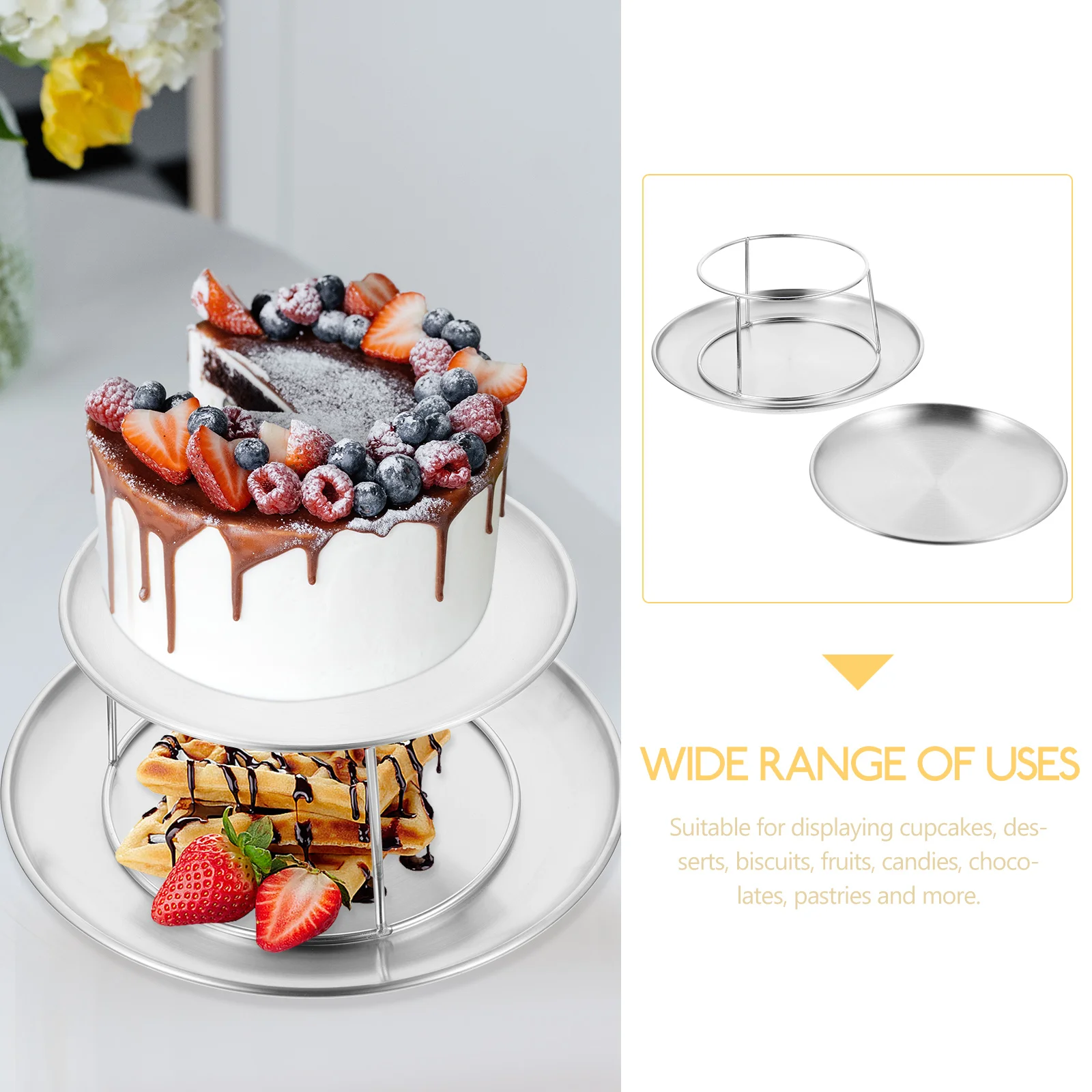 

1Set Seafood Plate Set Stainless Steel Double Layer Round Serving Tray Food Display Dessert Holder Suitable for Party Wedding